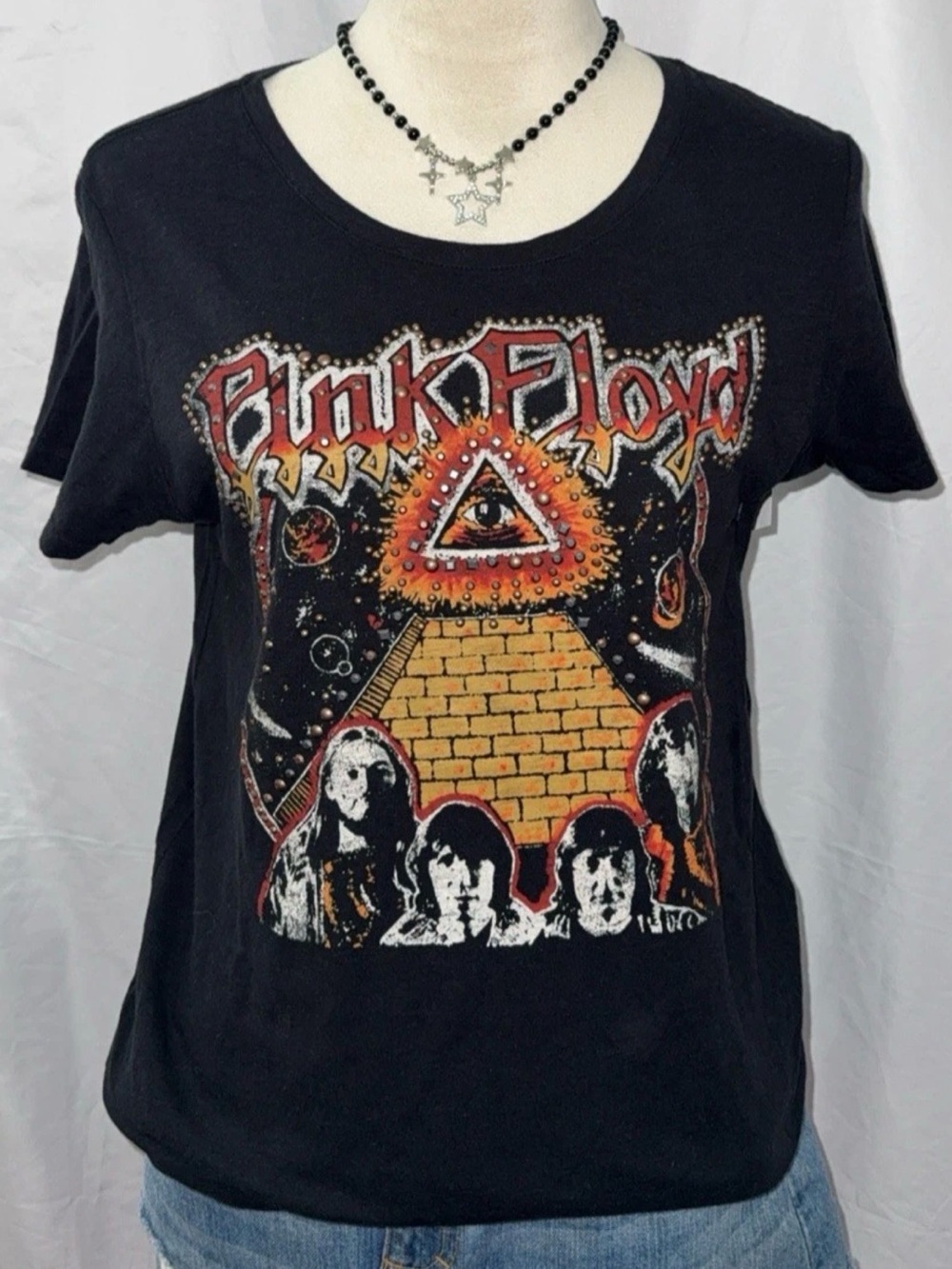 Lucky Brand Black Graphic Band Tee with Orange and Red Pyramid